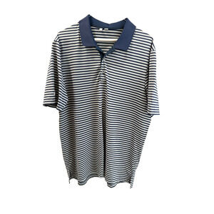 Addias Men's L Blue Stripe Polo Golf Pickleball Tennis